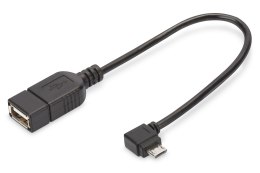 Kabel microUSB B kątowy/USB A M/Ż OTG czarny 0,15m USB 2.0 HighSpeed