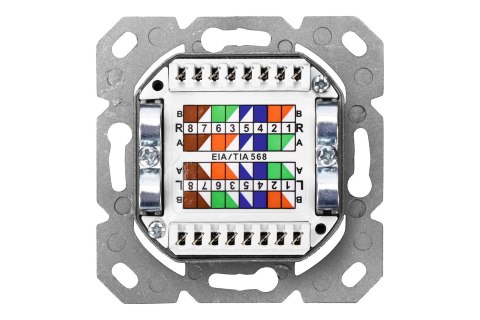 Gniazdo podtynkowe / natynkowe 2x RJ45, ekranowane, LSA, kat.6, pole opisowe, p/kurz, kolor biały Gniazdo podtynkowe / natynkowe 2x RJ45, ekranowane, LSA, kat.6, pole opisowe, p/kurz, kolor biały
