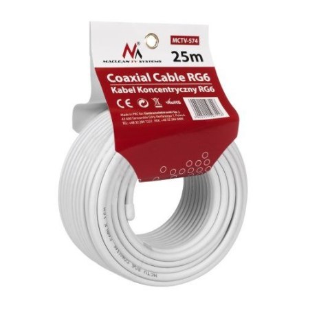 Kabel przewód koncentryczny antenowy/satelitarny Maclean, 1.0CCS RG6, 25M, MCTV-574 Kabel przewód koncentryczny antenowy/satelitarny Maclean, 1.0CCS RG6, 25M, MCTV-574