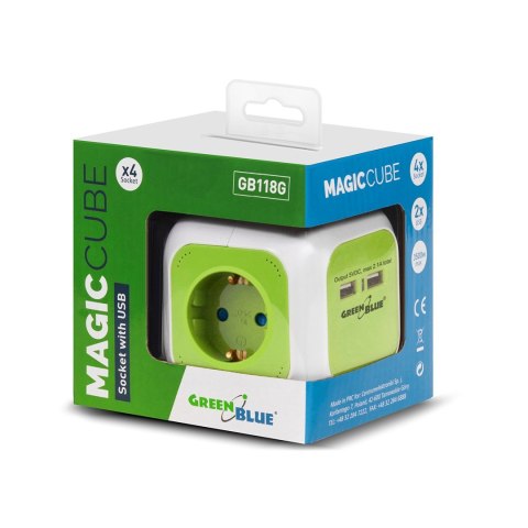 MagicCube poczwórne gniazdko prądowe, 2 wejścia usb 1,4m GreenBlue GB118G wersja niemiecka MagicCube poczwórne gniazdko prądowe, 2 wejścia usb 1,4m GreenBlue GB118G wersja niemiecka