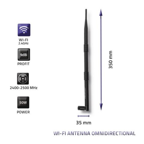 Qoltec Antena Wi-Fi 2.4GHz dookólna | 9dBi Qoltec Antena Wi-Fi 2.4GHz dookólna | 9dBi