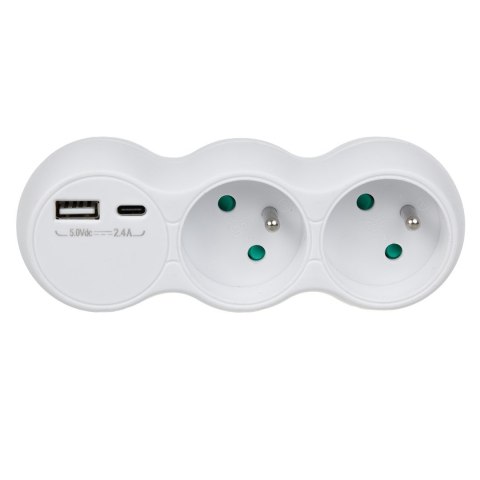 Gniazdko prądowe Maclean, rozgałęźnik z 2 gniazdami, 2x USB A/C, typu E, 2x16A, MCE339 E Gniazdko prądowe Maclean, rozgałęźnik z 2 gniazdami, 2x USB A/C, typu E, 2x16A, MCE339 E