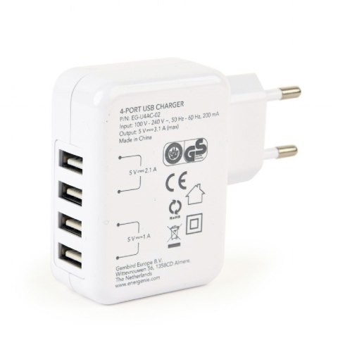 ŁADOWARKA USB UNIVERSAL WHITE 4PORT EG-U4AC-02 GEMBIRD ŁADOWARKA USB UNIVERSAL WHITE 4PORT EG-U4AC-02 GEMBIRD