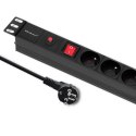 Qoltec Listwa zasilająca PDU antyprzeciążeniowa do RACK 19" | 1U | 16A | 6xFRENCH | 2m
