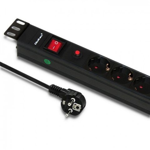 Qoltec Listwa zasilająca PDU antyprzeciążeniowa do RACK 19" | 1U | 16A | 6xSCHUKO | 2m
