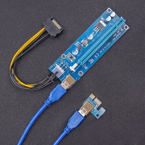 Qoltec Riser PCI-E 1x - 16x | USB 3.0 | ver. 009S | SATA / PCI-E 6 pin Qoltec Riser PCI-E 1x - 16x | USB 3.0 | ver. 009S | SATA / PCI-E 6 pin