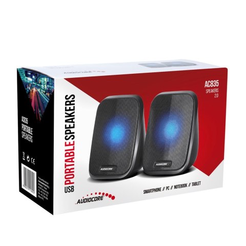 Głośniki komputerowe 6W USB minijack Black Audiocore AC835 LED Głośniki komputerowe 6W USB minijack Black Audiocore AC835 LED