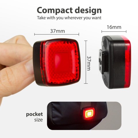 Lampka LED Maclean, Rowerowa tylna, Sensor zmierzchu, USB AUTO STOP COB, Max.125lm, Acu 450mAh, MCE355 Lampka LED Maclean, Rowerowa tylna, Sensor zmierzchu, USB AUTO STOP COB, Max.125lm, Acu 450mAh, MCE355