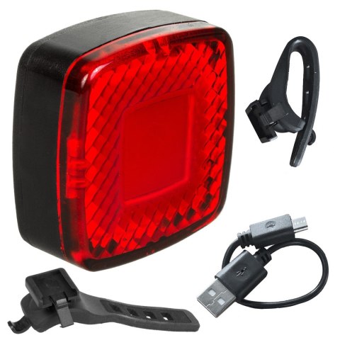Lampka LED Maclean, Rowerowa tylna, Sensor zmierzchu, USB AUTO STOP COB, Max.125lm, Acu 450mAh, MCE355 Lampka LED Maclean, Rowerowa tylna, Sensor zmierzchu, USB AUTO STOP COB, Max.125lm, Acu 450mAh, MCE355
