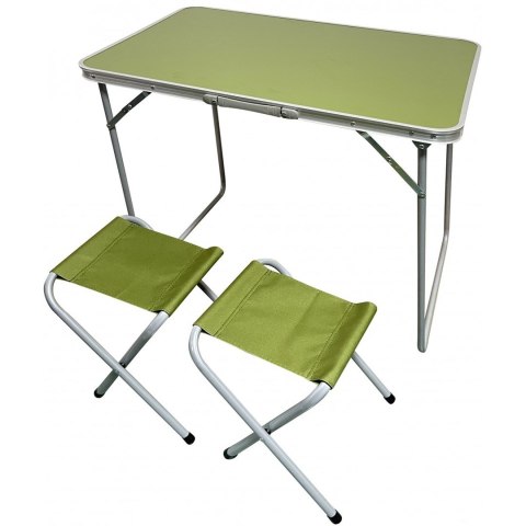 Stolik turystyczny składany kempingowy 80x60x70 cm i dwa krzesła zielony 1047355 Stolik turystyczny składany kempingowy 80x60x70 cm i dwa krzesła zielony 1047355