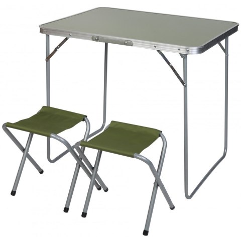 Stolik turystyczny składany kempingowy 80x60x70 cm i dwa krzesła zielony 1047355 Stolik turystyczny składany kempingowy 80x60x70 cm i dwa krzesła zielony 1047355
