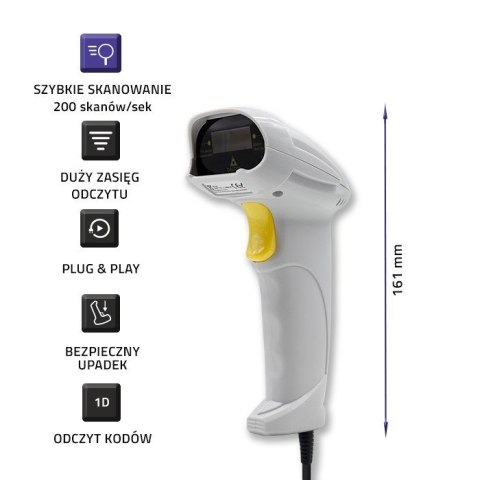 Qoltec Laserowy czytnik kodów kreskowych 1D | USB | Biały Qoltec Laserowy czytnik kodów kreskowych 1D | USB | Biały