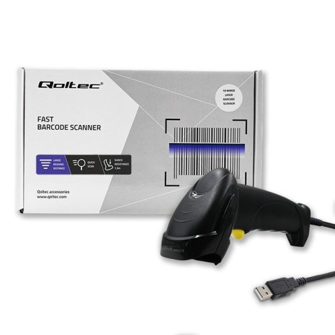 Qoltec Laserowy czytnik kodów kreskowych 1D | USB | Czarny Qoltec Laserowy czytnik kodów kreskowych 1D | USB | Czarny
