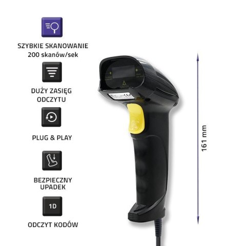 Qoltec Laserowy czytnik kodów kreskowych 1D | USB | Czarny Qoltec Laserowy czytnik kodów kreskowych 1D | USB | Czarny