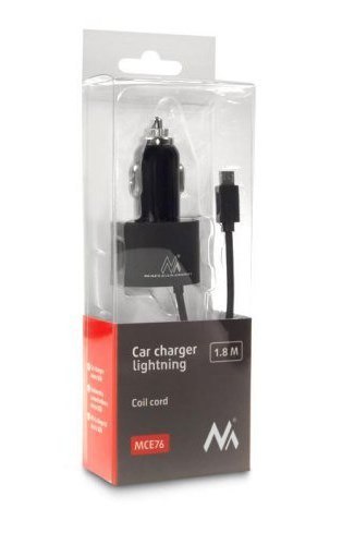 Ładowarka samochodowa Maclean, Lightning spiralny, 2xUSB, 5.2A, 1.8m, MCE76 Ładowarka samochodowa Maclean, Lightning spiralny, 2xUSB, 5.2A, 1.8m, MCE76