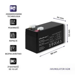 Qoltec Akumulator AGM | 12V | 1.3Ah | Bezobsługowy | Wydajny | LongLife | do UPS, wagi, kasy