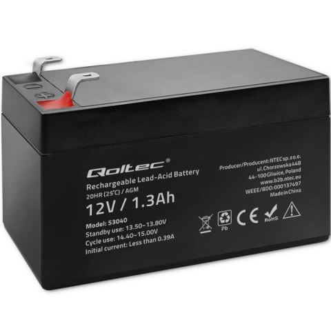 Qoltec Akumulator AGM | 12V | 1.3Ah | Bezobsługowy | Wydajny | LongLife | do UPS, wagi, kasy Qoltec Akumulator AGM | 12V | 1.3Ah | Bezobsługowy | Wydajny | LongLife | do UPS, wagi, kasy