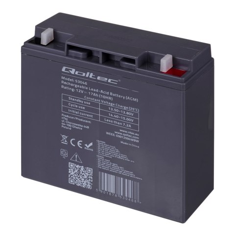 Qoltec Akumulator AGM | 12V | 17Ah | Bezobsługowy | Wydajny | LongLife | do UPS, skutera Qoltec Akumulator AGM | 12V | 17Ah | Bezobsługowy | Wydajny | LongLife | do UPS, skutera