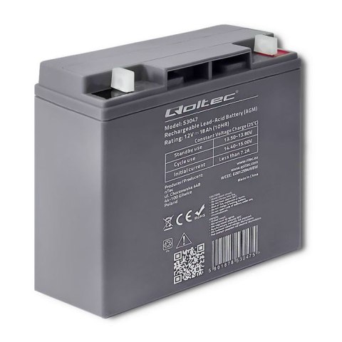 Qoltec Akumulator AGM | 12V | 18Ah | Bezobsługowy | Wydajny | LongLife | do UPS, skutera Qoltec Akumulator AGM | 12V | 18Ah | Bezobsługowy | Wydajny | LongLife | do UPS, skutera