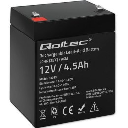 Qoltec Akumulator AGM | 12V | 4.5Ah | Bezobsługowy | Wydajny | LongLife | do UPS, wagi, kasy