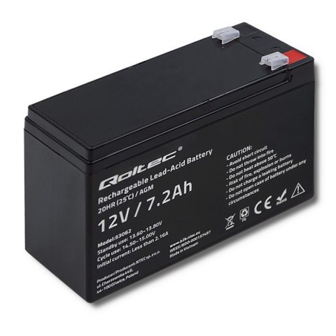 Qoltec Akumulator AGM | 12V | 7.2Ah | Bezobsługowy | Wydajny | LongLife | do UPS, security Qoltec Akumulator AGM | 12V | 7.2Ah | Bezobsługowy | Wydajny | LongLife | do UPS, security