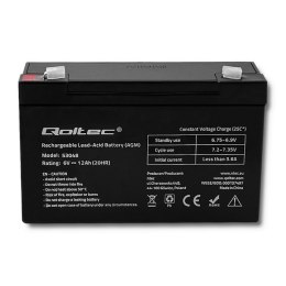 Qoltec Akumulator AGM | 6V | 12Ah | Bezobsługowy | Wydajny | LongLife | do UPS, wagi, kasy