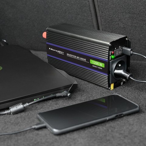 Qoltec Przetwornica napięcia Monolith 1200 MS Wave | 12V na 230V | 600/1200W | USB Qoltec Przetwornica napięcia Monolith 1200 MS Wave | 12V na 230V | 600/1200W | USB