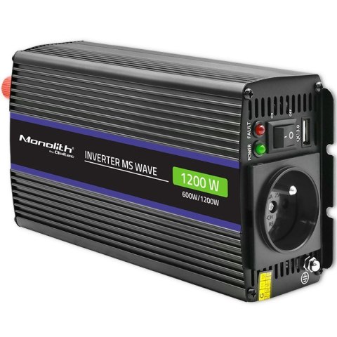 Qoltec Przetwornica napięcia Monolith 1200 MS Wave | 12V na 230V | 600/1200W | USB Qoltec Przetwornica napięcia Monolith 1200 MS Wave | 12V na 230V | 600/1200W | USB