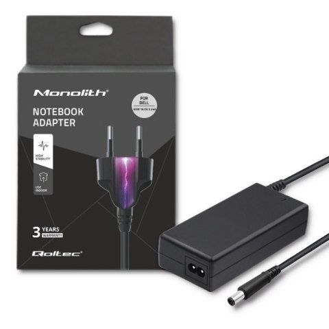 Qoltec Zasilacz do laptopa Dell 65W | 19.5V | 3.34A | 7.4*5.0+pin | +kabel zasilający Qoltec Zasilacz do laptopa Dell 65W | 19.5V | 3.34A | 7.4*5.0+pin | +kabel zasilający