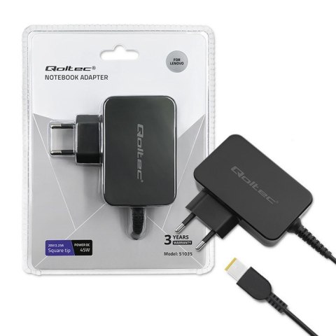 Qoltec Zasilacz do laptopa Lenovo 45W | 20V | 2.25A | Slim tip+pin Qoltec Zasilacz do laptopa Lenovo 45W | 20V | 2.25A | Slim tip+pin