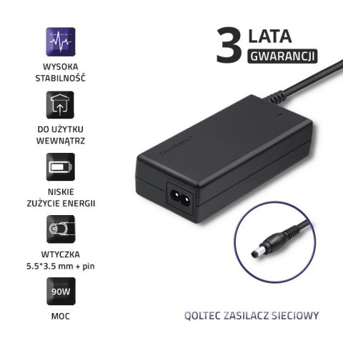 Qoltec Zasilacz do laptopa Samsung 90W | 19V | 4.74A | 5.5*3.5+pin | +kabel zasilający Qoltec Zasilacz do laptopa Samsung 90W | 19V | 4.74A | 5.5*3.5+pin | +kabel zasilający