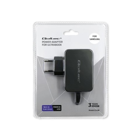 Qoltec Zasilacz do ultrabooka laptopa Samsung 40W | 19V | 2.1A | 3.0*1.0 Qoltec Zasilacz do ultrabooka laptopa Samsung 40W | 19V | 2.1A | 3.0*1.0