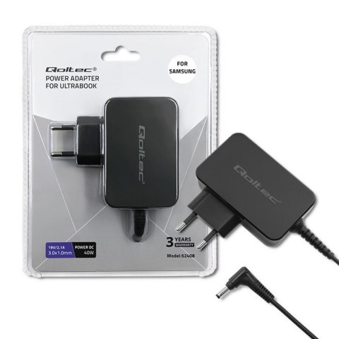 Qoltec Zasilacz do ultrabooka laptopa Samsung 40W | 19V | 2.1A | 3.0*1.0 Qoltec Zasilacz do ultrabooka laptopa Samsung 40W | 19V | 2.1A | 3.0*1.0