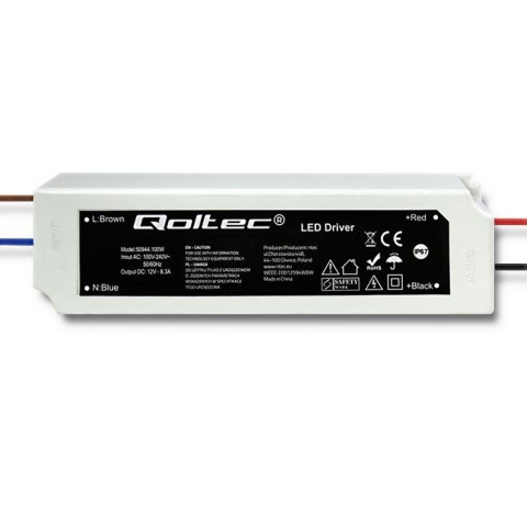 Qoltec Zasilacz impulsowy LED IP67 | 100W | 12V | 8.3A | Wodoodporny | Biały