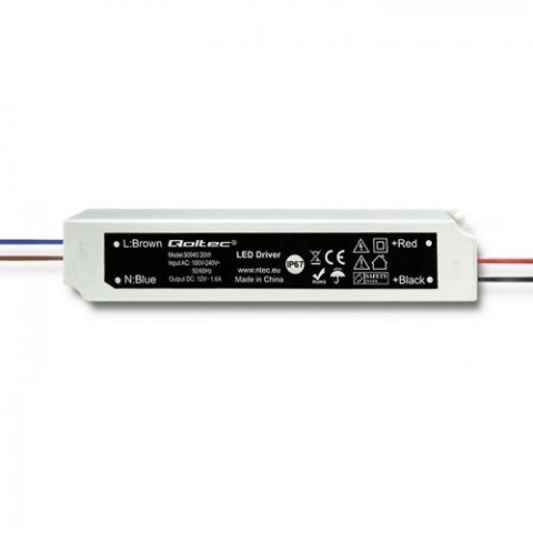 Qoltec Zasilacz impulsowy LED IP67 | 20W | 12V | 1.6A | Wodoodporny | Biały