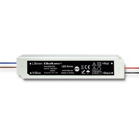 Qoltec Zasilacz impulsowy LED IP67 | 20W | 12V | 1.6A | Wodoodporny | Biały Qoltec Zasilacz impulsowy LED IP67 | 20W | 12V | 1.6A | Wodoodporny | Biały