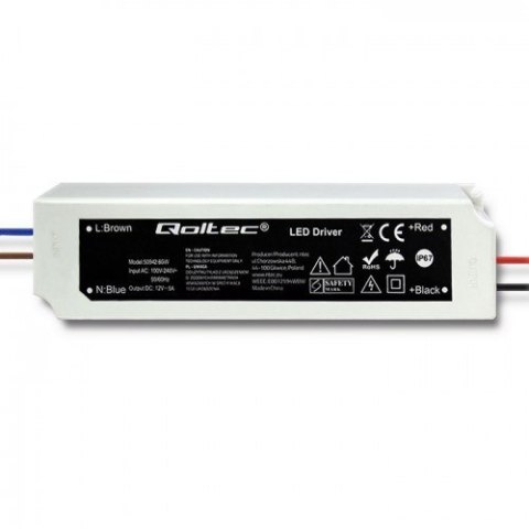 Qoltec Zasilacz impulsowy LED IP67 | 60W | 12V | 5A | Wodoodporny | Biały