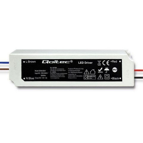Qoltec Zasilacz impulsowy LED IP67 | 60W | 12V | 5A | Wodoodporny | Biały Qoltec Zasilacz impulsowy LED IP67 | 60W | 12V | 5A | Wodoodporny | Biały