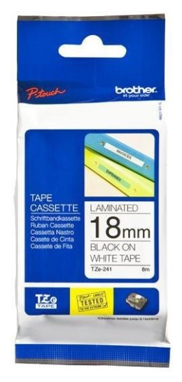 TZE-241 LAMINATED TAPE 18MM 8M/BLACK ON WHITE