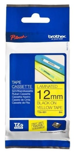 TZE-631 LAMINATED TAPE 12MM 8M/BLACK ON YELLOW