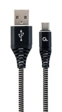 Kabel USB 2.0 - typ C (AM/CM) oplot tekstylny 1m czarno-biały Gembird