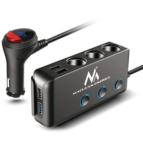 Rozdzielacz gniazda zapalniczki samochodowej Maclean, woltomierz, 3 gniazda zapalniczki, 1xQC 3.0, 3xUSB, 6.8A, 1xPD 18W, max 12 Rozdzielacz gniazda zapalniczki samochodowej Maclean, woltomierz, 3 gniazda zapalniczki, 1xQC 3.0, 3xUSB, 6.8A, 1xPD 18W, max 12