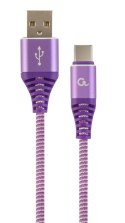 Kabel USB 2.0 - typ C (AM/CM) oplot tekstylny 2m purpurowo-biały Gembird