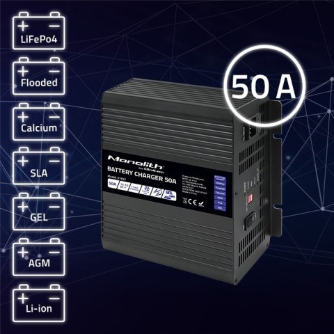 QOLTEC ŁADOWARKA DO AKUMULATORÓW LIFEPO4 AGM GEL SLA | 50A | 12V QOLTEC ŁADOWARKA DO AKUMULATORÓW LIFEPO4 AGM GEL SLA | 50A | 12V