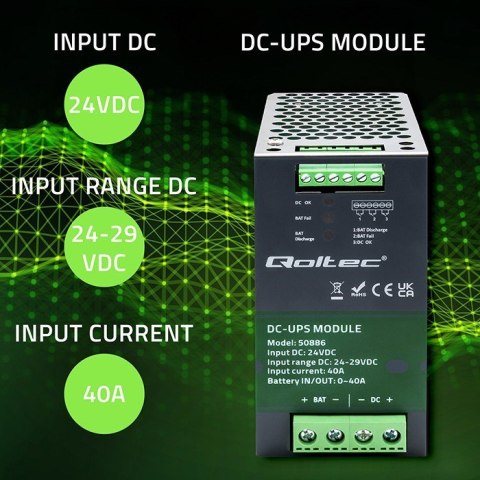 QOLTEC MODUŁ UPS DC NA SZYNĘ DIN | 40A | 24V QOLTEC MODUŁ UPS DC NA SZYNĘ DIN | 40A | 24V