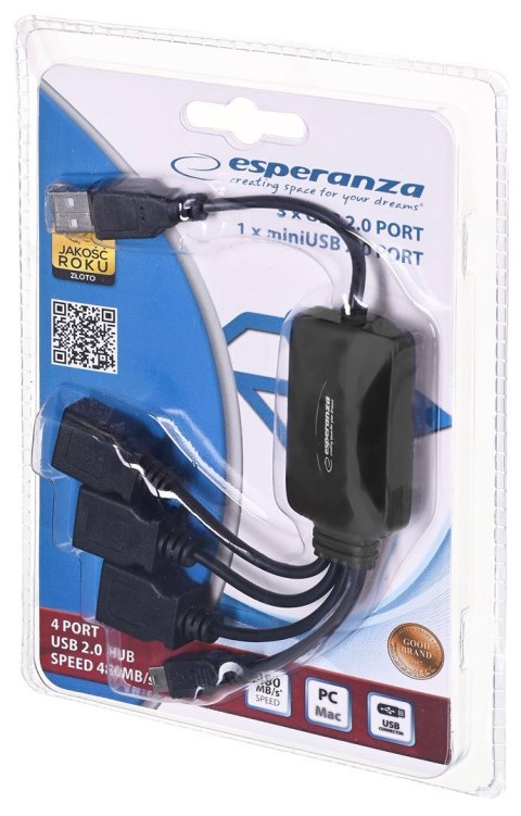 Hub Esperanza EA114 (4x USB 2.0; kolor czarny) Hub Esperanza EA114 (4x USB 2.0; kolor czarny)