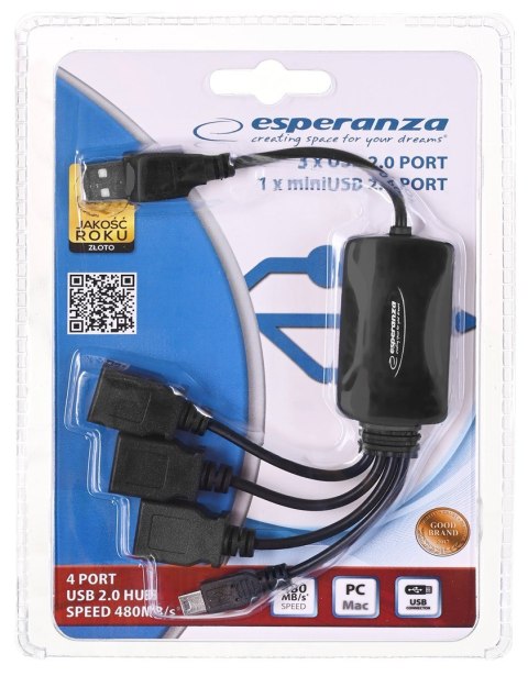 Hub Esperanza EA114 (4x USB 2.0; kolor czarny) Hub Esperanza EA114 (4x USB 2.0; kolor czarny)