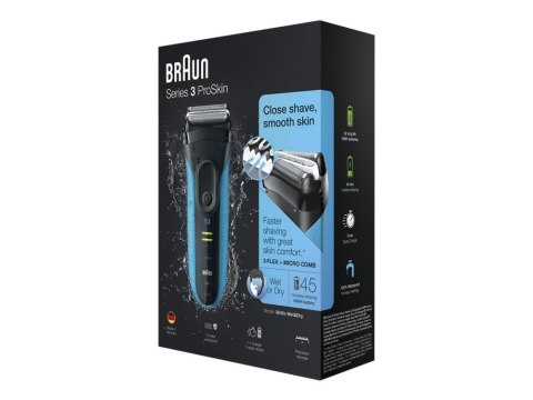 Braun Series 3-3045s w&d, Foil shaver, Black, Blue, LED, Battery, Nickel-Metal Hydride (NiMH), 45 min Braun Series 3-3045s w&d, Foil shaver, Black, Blue, LED, Battery, Nickel-Metal Hydride (NiMH), 45 min