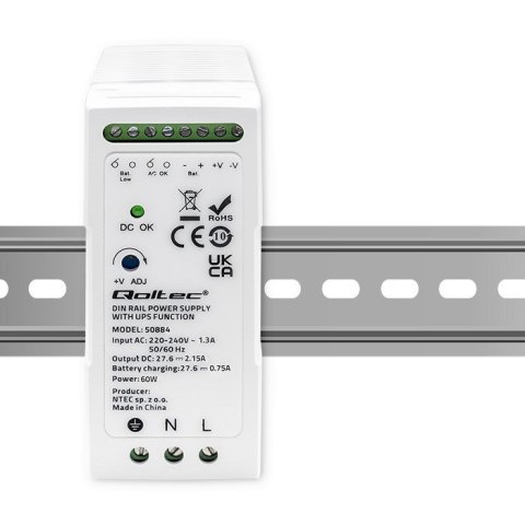 QOLTEC ZASILACZ NA SZYNĘ DIN Z FUNKCJĄ UPS | 60W QOLTEC ZASILACZ NA SZYNĘ DIN Z FUNKCJĄ UPS | 60W