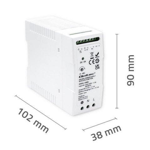 QOLTEC ZASILACZ NA SZYNĘ DIN Z FUNKCJĄ UPS | 60W QOLTEC ZASILACZ NA SZYNĘ DIN Z FUNKCJĄ UPS | 60W